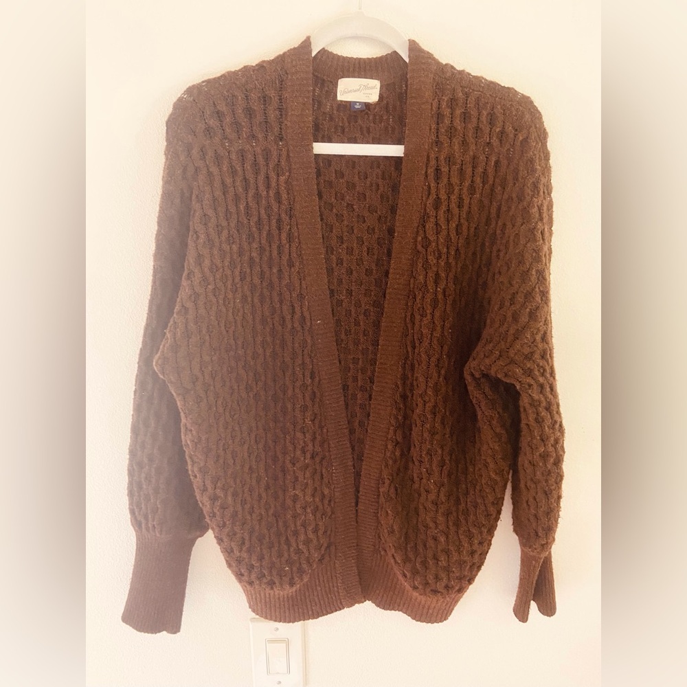 Universal Thread Brown Open-Front Cable Knit Women's Sweater Cardigan Size M